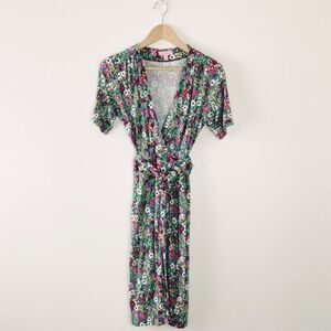 LILLY PULITZER S wrap short sleeve summer dress cotton floral midi tie